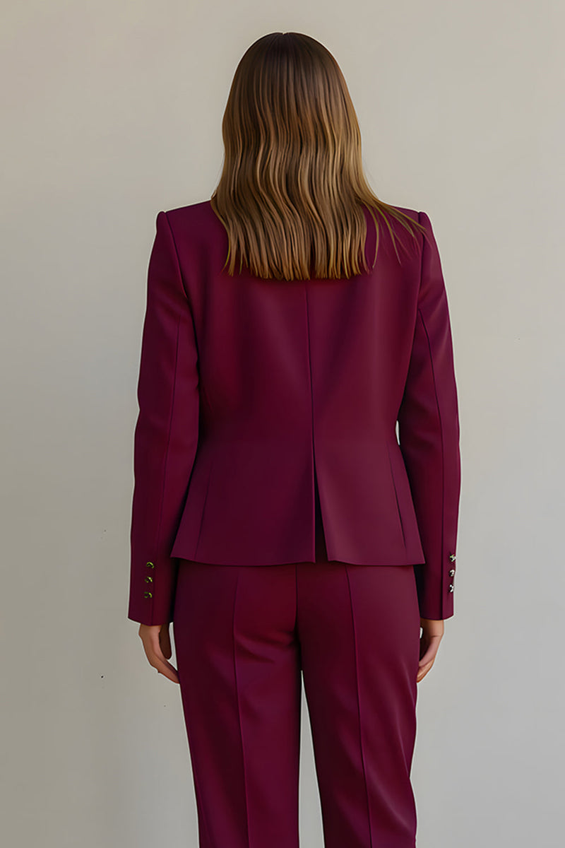 Load image into Gallery viewer, Burgundy 2 Piece Satin Ruffled Women Prom Suits with Pockets