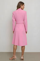 Load image into Gallery viewer, Pink Pencil Satin Notched Lapel Midi Blazer Dress with Belt