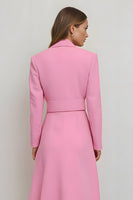 Load image into Gallery viewer, Pink Pencil Satin Notched Lapel Midi Blazer Dress with Belt