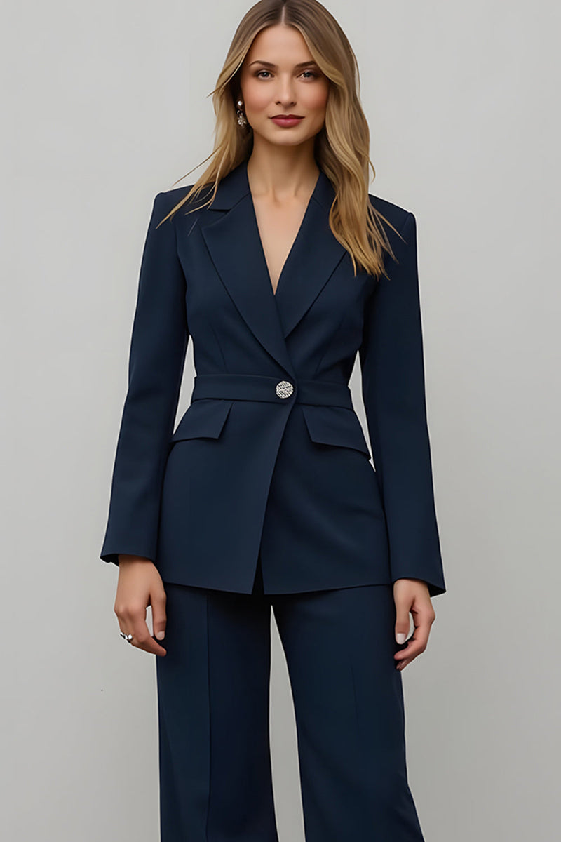 Load image into Gallery viewer, Navy 2 Piece Satin Notched Lapel One Button Women Prom Suits