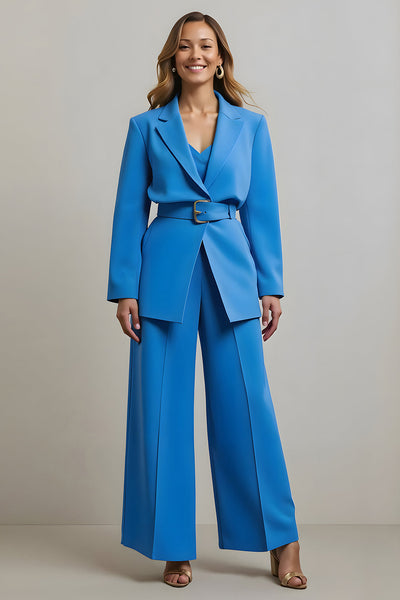 2 Piece Blue Notched Lapel Women Prom Suits with Belts