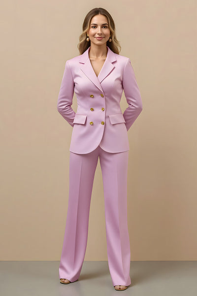 Pink 2 Piece Satin Double Breasted Notched Lapel Women Prom Suits