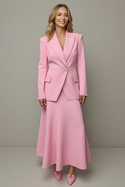 2 Piece Pink A Line Satin Peak Lapel One Button Women Prom Suits