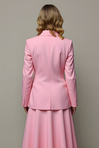 2 Piece Pink A Line Satin Peak Lapel One Button Women Prom Suits