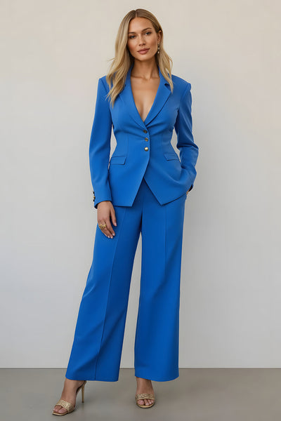 Blue 2 Piece Satin Single Breasted Women Prom Suits with Pockets