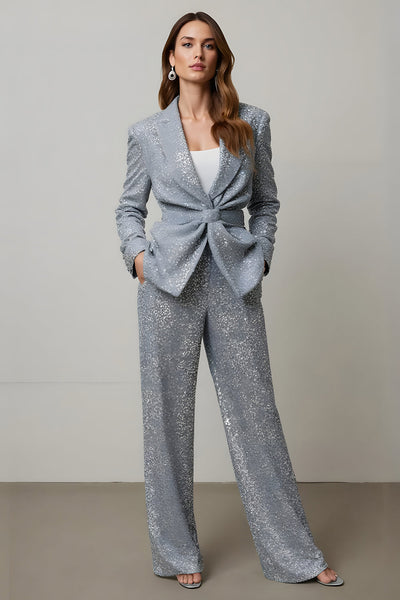 2 Piece Sparkly Grey Sequins Women Prom Suits with Pockets
