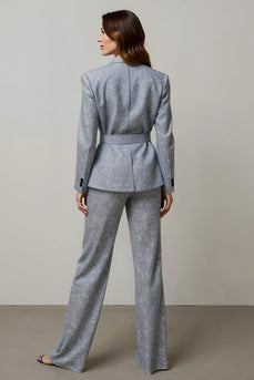 2 Piece Sparkly Grey Sequins Women Prom Suits with Pockets