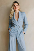 Load image into Gallery viewer, 2 Piece Grey Blue Satin Notched Lapel Women Prom Suits with Pockets