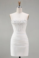 Load image into Gallery viewer, Sparkly White Tight Sweetheart Short Corset Homecoming Dress with Beading