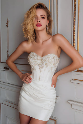 Sparkly White Tight Sweetheart Short Corset Homecoming Dress with Beading