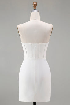 Sparkly White Strapless Tight Short Corset Homecoming Dress with Beading