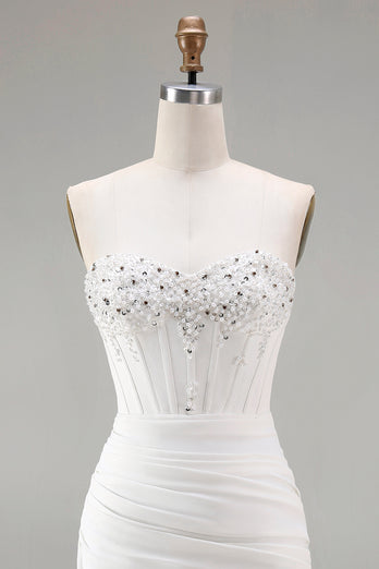 Sparkly White Strapless Tight Short Corset Homecoming Dress with Beading