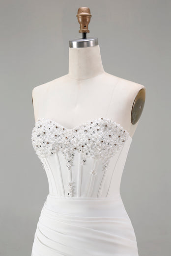 Sparkly White Strapless Tight Short Corset Homecoming Dress with Beading