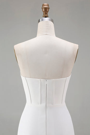 Sparkly White Strapless Tight Short Corset Homecoming Dress with Beading