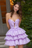 Load image into Gallery viewer, Lilac A-Line Tiered Sweetheart Short Corset Homecoming Dress with Bow