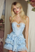 Load image into Gallery viewer, Sparkly Blue A-Line Tiered Short Corset Homecoming Dress with Bow