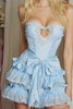 Load image into Gallery viewer, Sparkly Blue A-Line Tiered Short Corset Homecoming Dress with Bow