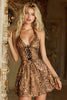 Load image into Gallery viewer, Coffee Leopard  A-Line Halter Neck Short Homecoming Dress
