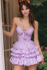 Load image into Gallery viewer, Lilac A-Line Sweetheart Ruffled Short Corset Homecoming Dress with Bow