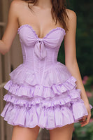 Load image into Gallery viewer, Lilac A-Line Sweetheart Ruffled Short Corset Homecoming Dress with Bow