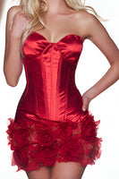Load image into Gallery viewer, Red Satin Tight Short Corset Homecoming Dress with 3D Flowers