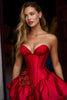 Load image into Gallery viewer, Floral Red Satin A Line Sweetheart Short Corset Homecoming Dress