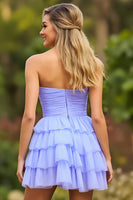 Load image into Gallery viewer, Lilac A Line Chiffon Tiered Strapless Short Homecoming Dress with Keyhole