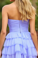 Load image into Gallery viewer, Lilac A Line Chiffon Tiered Strapless Short Homecoming Dress with Keyhole