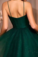 Load image into Gallery viewer, Sparkly Dark Green A Line Deep V-Neck Short Homecoming Dress with Beading