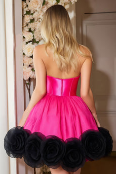 Fuchsia Satin A Line Halter Short Corset  Homecoming Dress with Ruffles