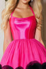 Load image into Gallery viewer, Fuchsia Satin A Line Halter Short Corset  Homecoming Dress with Ruffles