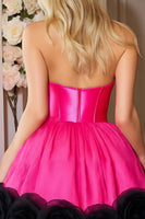Load image into Gallery viewer, Fuchsia Satin A Line Halter Short Corset  Homecoming Dress with Ruffles