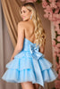 Load image into Gallery viewer, Sparkly Blue A Line Tiered Strapless Short Homecoming Dress with Bow