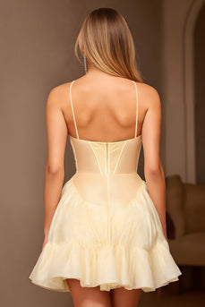 Sparkly Yellow A Line Ruffled Short Homecoming Dress with Beading