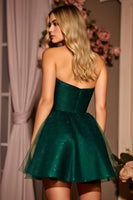 Load image into Gallery viewer, Sparkly Dark Green A Line Short Corset Homecoming Dress with Sequins