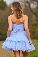 Load image into Gallery viewer, Lilac Chiffon A Line Tiered Short Corset Homecoming Dress with Bow