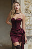 Load image into Gallery viewer, Burgundy Satin Tight Strapless Tie Front Short Corset Homecoming Dress