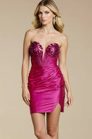 Load image into Gallery viewer, Sparkly Fuchsia Tight Ruched Short Homecoming Dress with Sequins