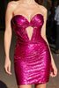 Load image into Gallery viewer, Sparkly Fuchsia Sequin Tight Short Homecoming Dress with Keyhole