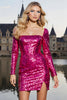 Load image into Gallery viewer, Sparkly Fuchsia Sequin Short Corset Homecoming Dress with Sleeves