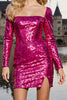 Load image into Gallery viewer, Sparkly Fuchsia Sequin Short Corset Homecoming Dress with Sleeves