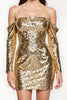 Load image into Gallery viewer, Sparkly Golden Sequin Tight Cold Shoulder Short Homecoming Dress with Sleeves