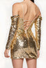 Load image into Gallery viewer, Sparkly Golden Sequin Tight Cold Shoulder Short Homecoming Dress with Sleeves
