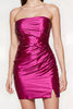 Load image into Gallery viewer, Fuchsia Tight Satin Strapless Short Homecoming Dress with Slit