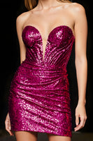 Load image into Gallery viewer, Sparkly Fuchsia Tight Sequins Sweetheart Short Homecoming Dress