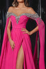 Load image into Gallery viewer, Sparkly Fuchsia Chiffon A Line Off the Shoulder Long Pageant Dress with Slit
