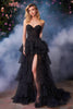 Load image into Gallery viewer, Black and White Dot Tiered Tulle Sweetheart Long Prom Dress with Slit