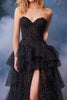 Load image into Gallery viewer, Black and White Dot Tiered Tulle Sweetheart Long Prom Dress with Slit