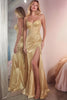 Load image into Gallery viewer, Golden Mermaid Satin Spaghetti Straps Long Prom Dress with Slit