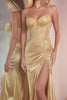 Load image into Gallery viewer, Golden Mermaid Satin Spaghetti Straps Long Prom Dress with Slit